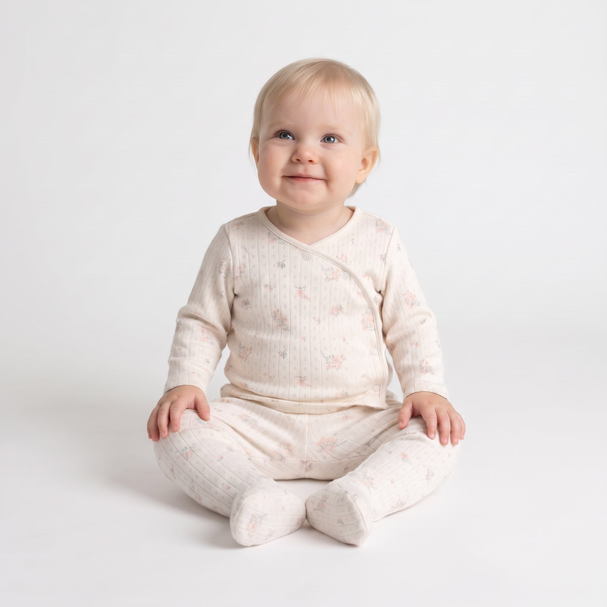 Baby Girls Floral Print Top and Bottom Set, Cream