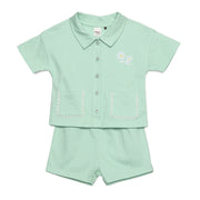 Baby Girls Daisy Embroidered Shirt and Shorts Coordinate Set, Mint Green