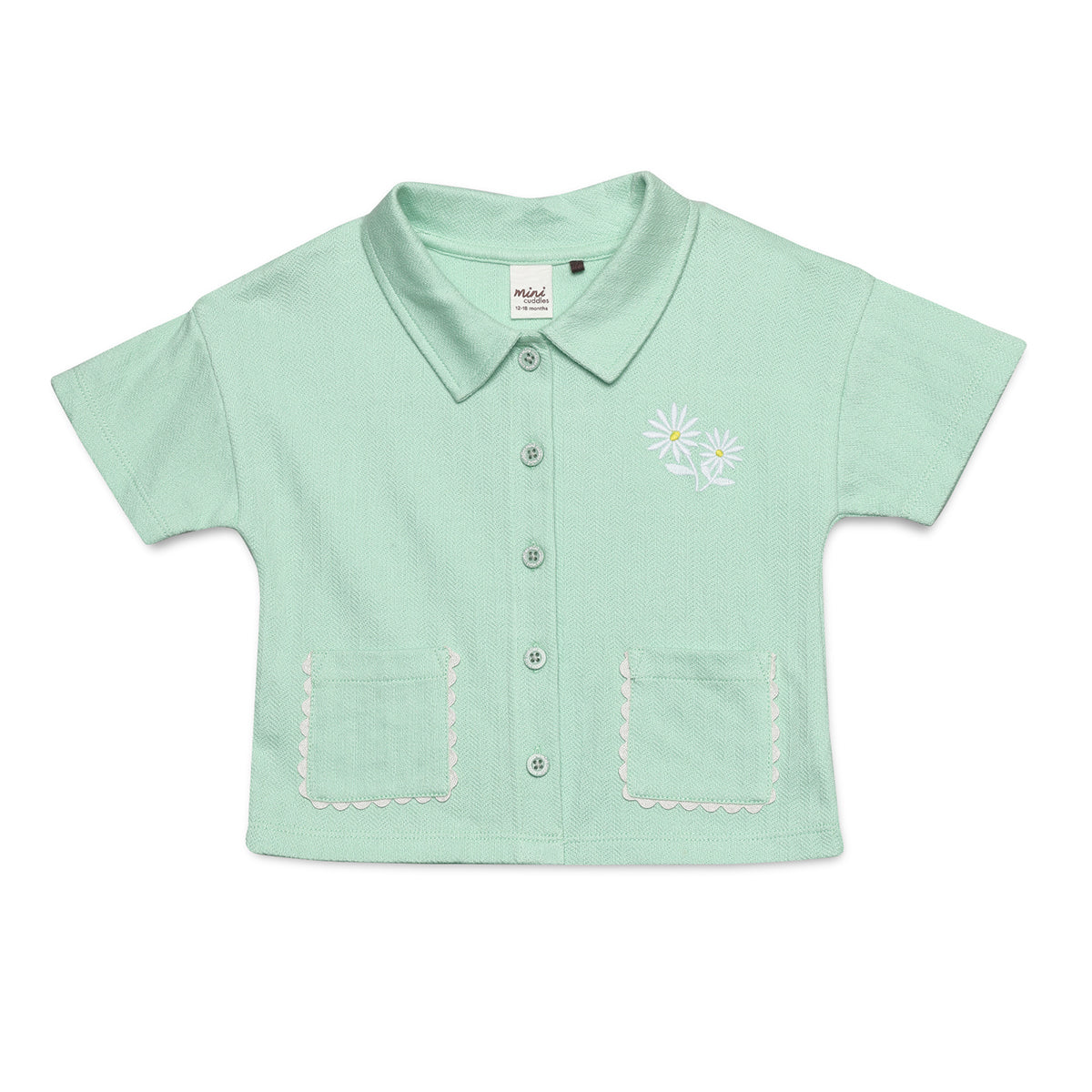 Baby Girls Daisy Embroidered Shirt and Shorts Coordinate Set, Mint Green