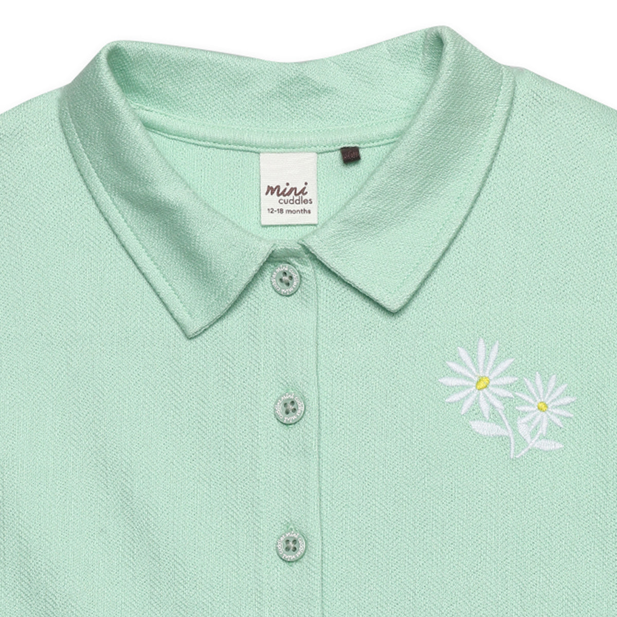 Baby Girls Daisy Embroidered Shirt and Shorts Coordinate Set, Mint Green