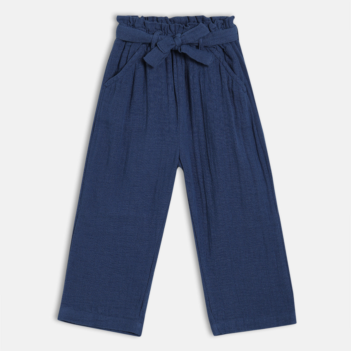 Baby Girls Solid Paperbag Waist Pants, Navy Blue