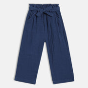 Baby Girls Solid Paperbag Waist Pants, Navy Blue