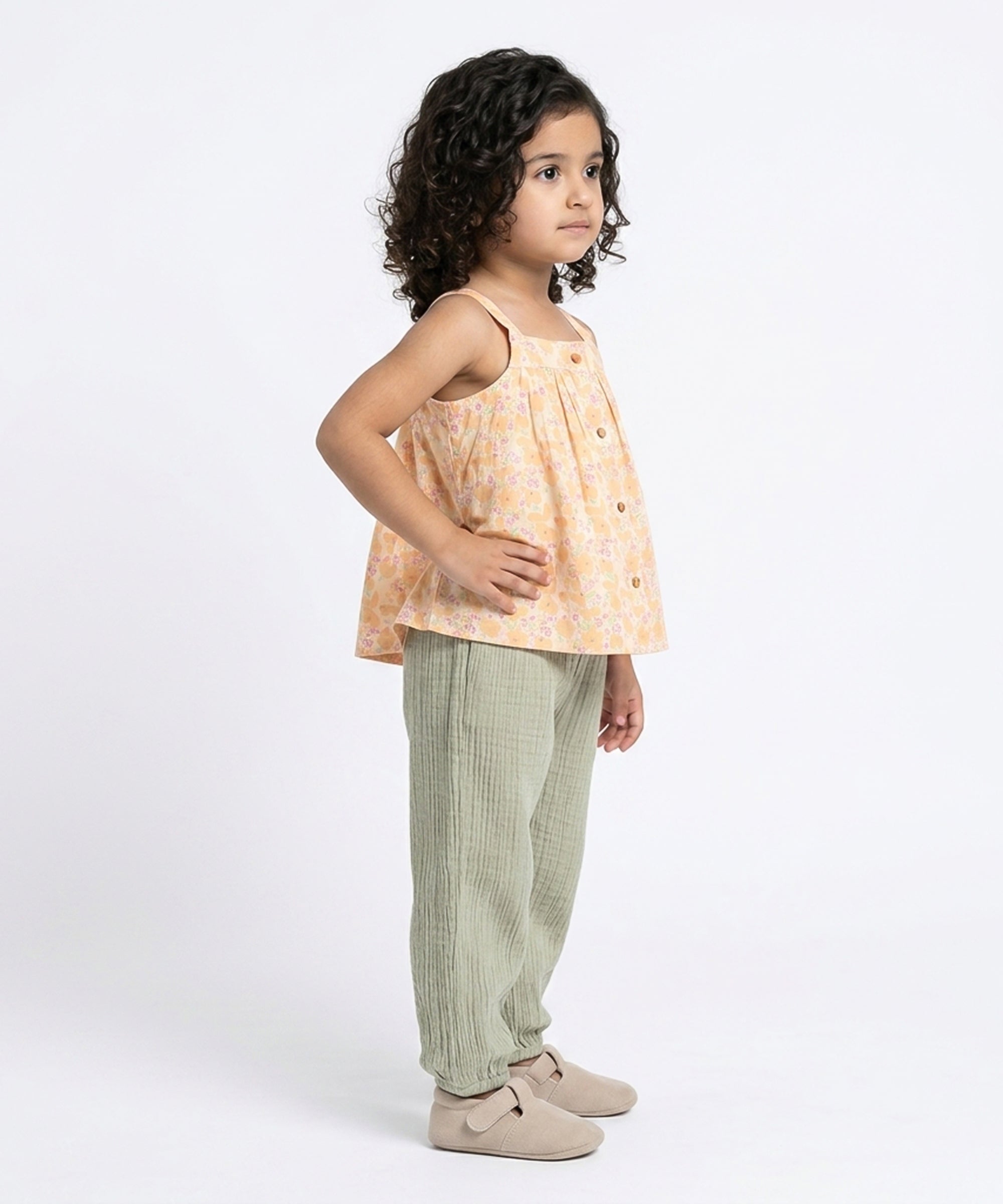 Baby Girls Solid Pants with Tie-Up Waist, Light Green