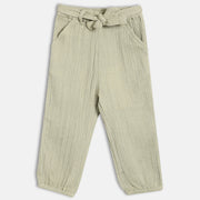 Baby Girls Solid Pants with Tie-Up Waist, Light Green