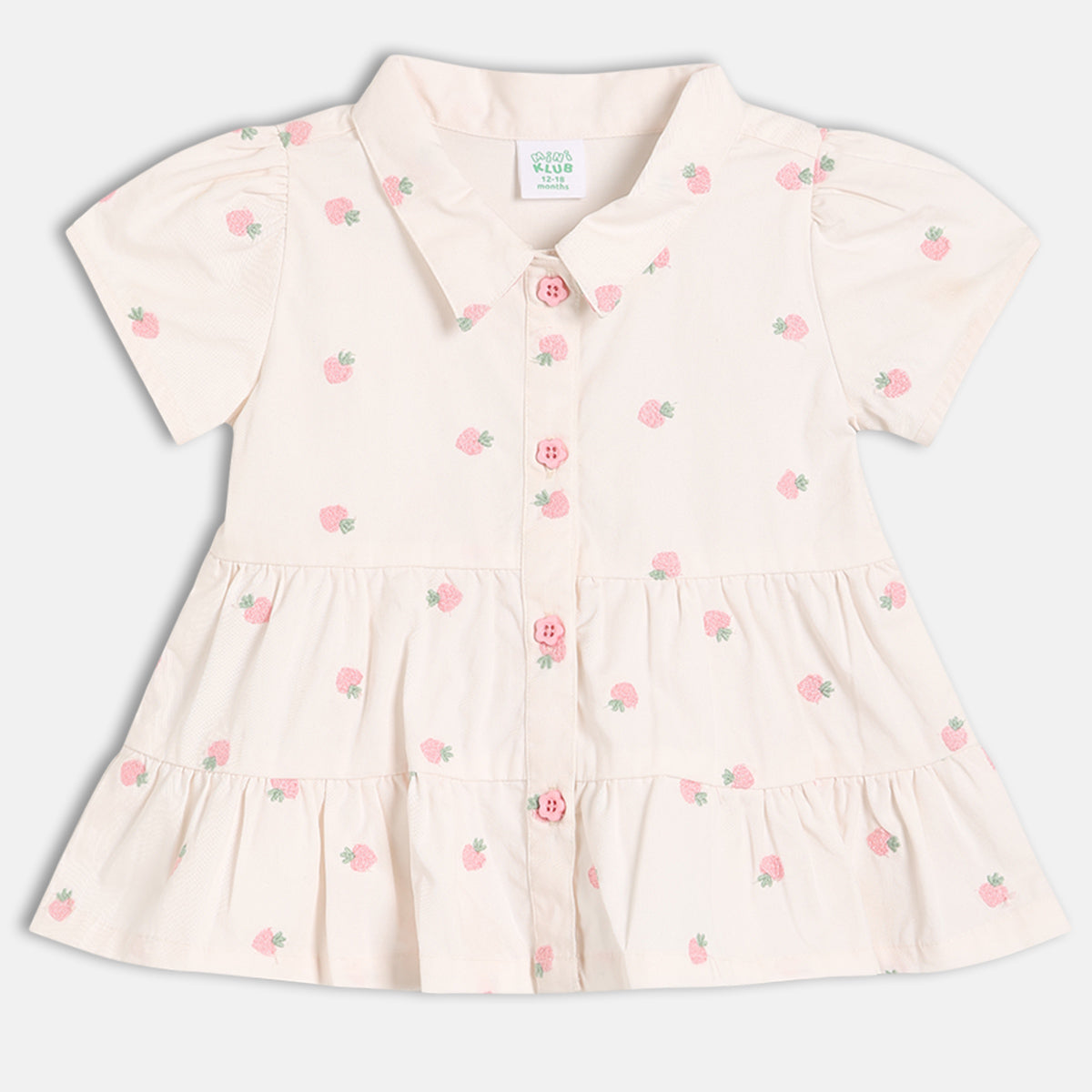 Baby Girls Printed Woven Top, Cream