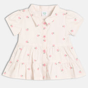 Baby Girls Printed Woven Top, Cream