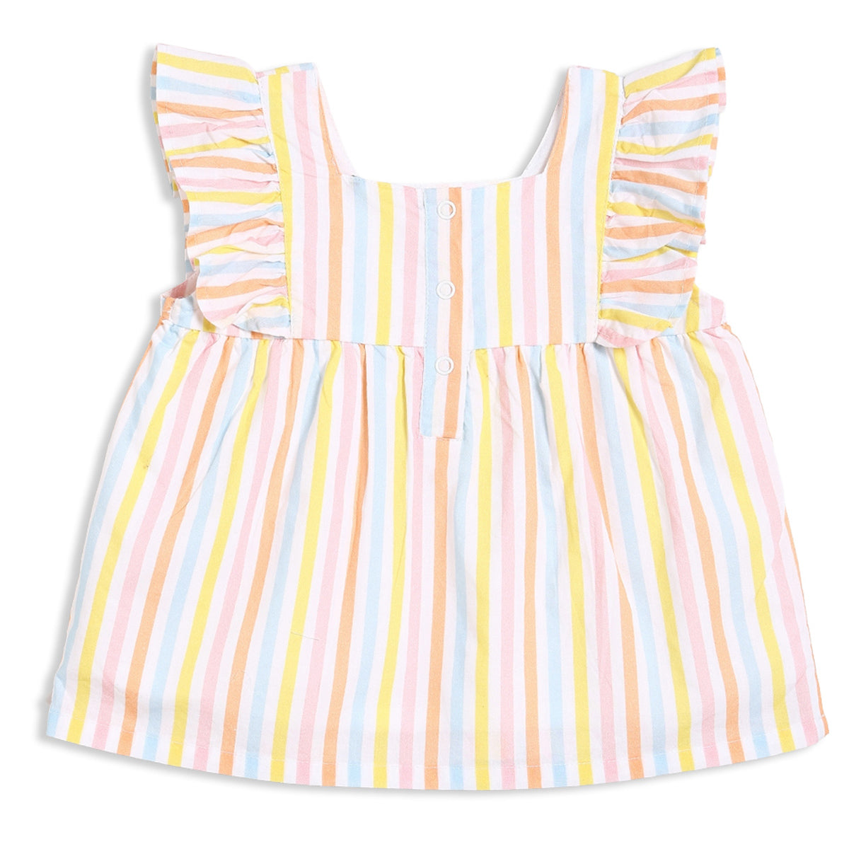 Baby Girls Striped Woven Top with Embroidered Motifs, Multicolour