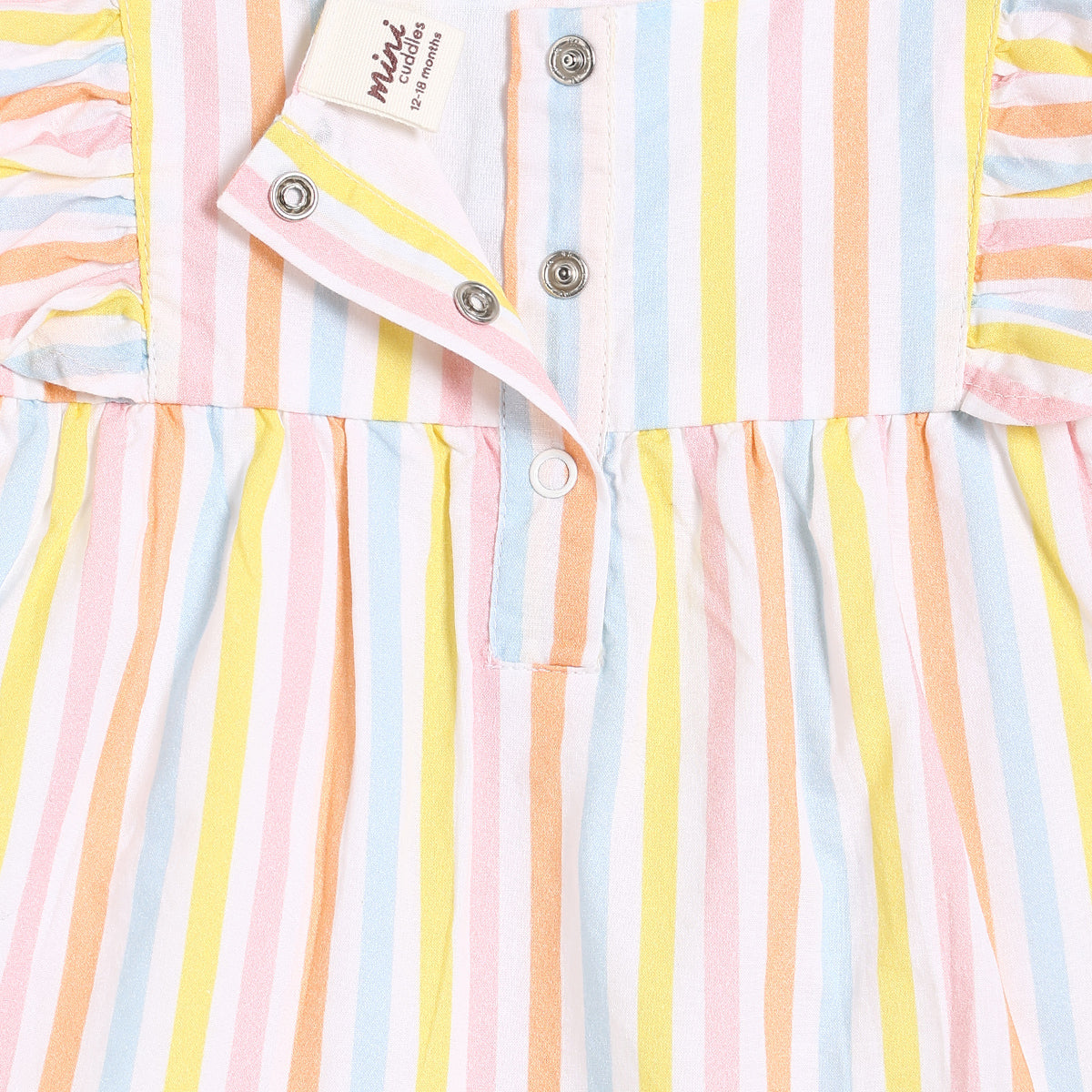 Baby Girls Striped Woven Top with Embroidered Motifs, Multicolour