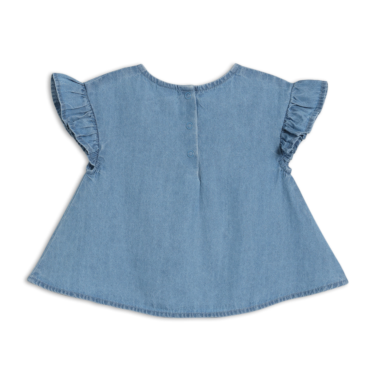 Baby Girls Denim Woven Top with Embroidered Florals, Blue