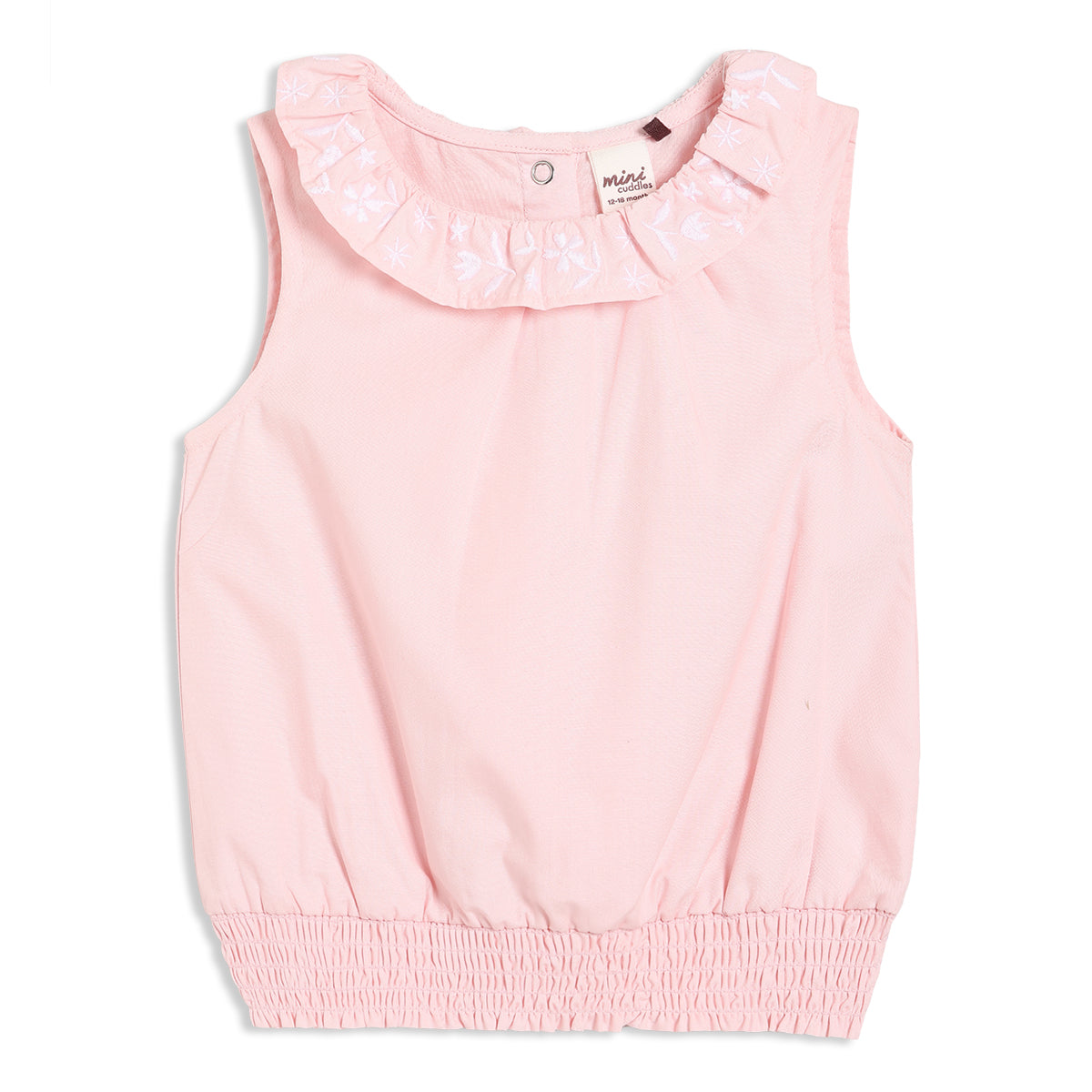 Baby Girls Embroidered Collar Sleeveless Top, Pink