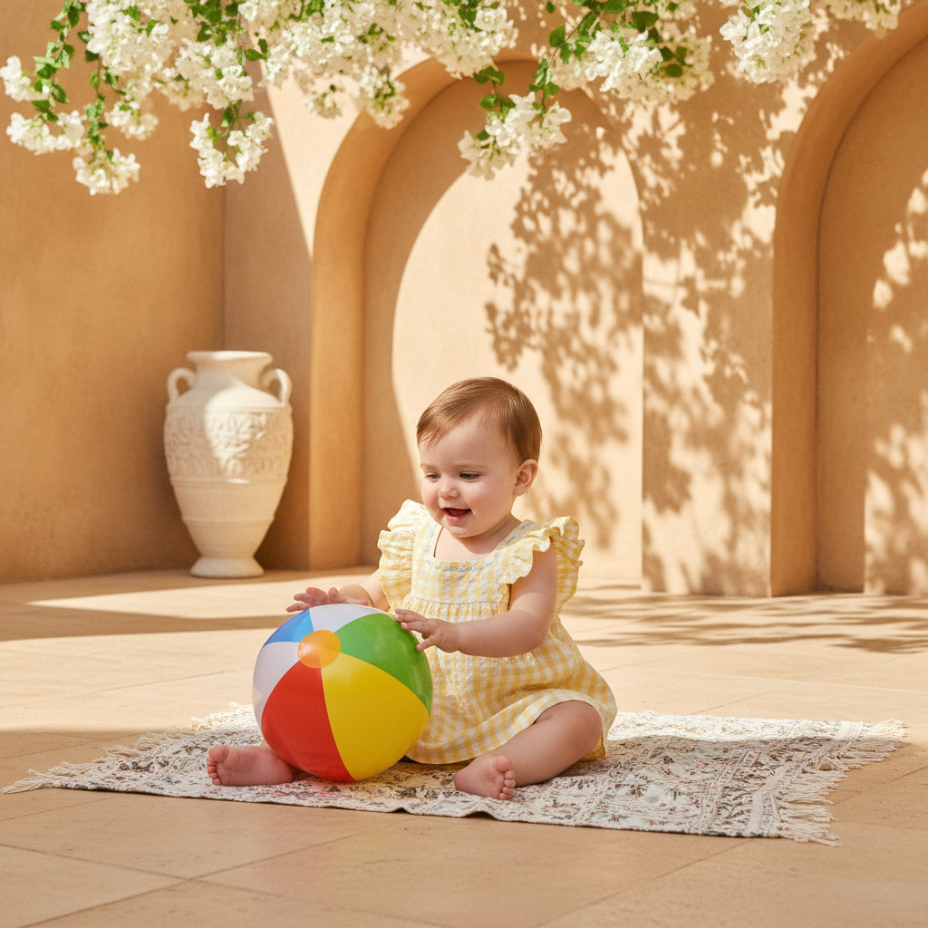 Baby Girls Gingham Check Top with Ruffled Sleeves, Yellow