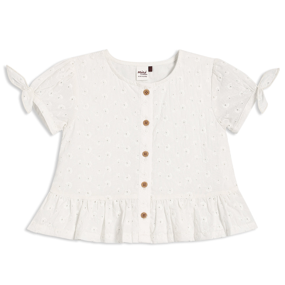 Baby Girls Schiffli Embroidered Peplum Top, White