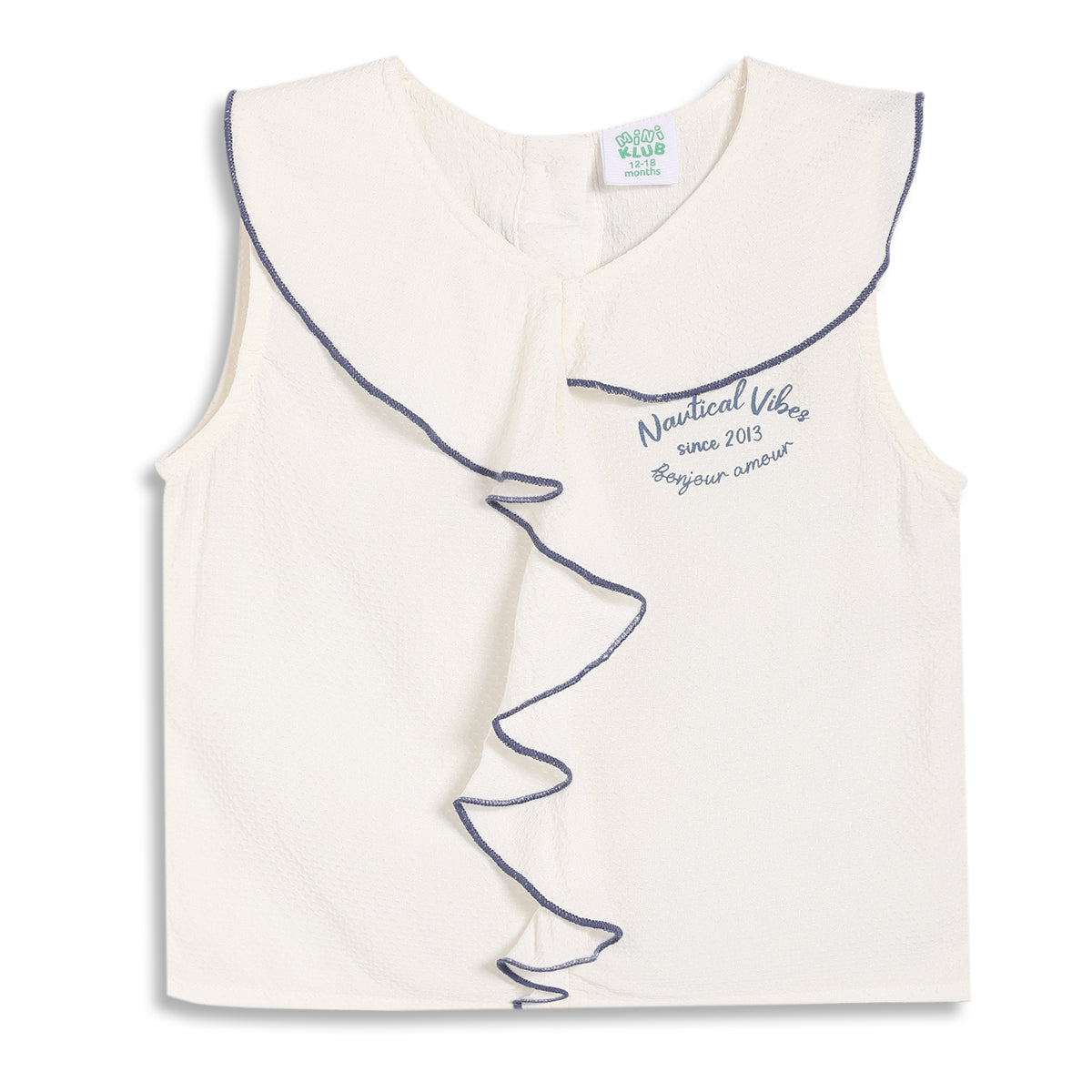 Baby Girls Nautical Text Print Sleeveless Top, Off White