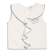 Baby Girls Nautical Text Print Sleeveless Top, Off White