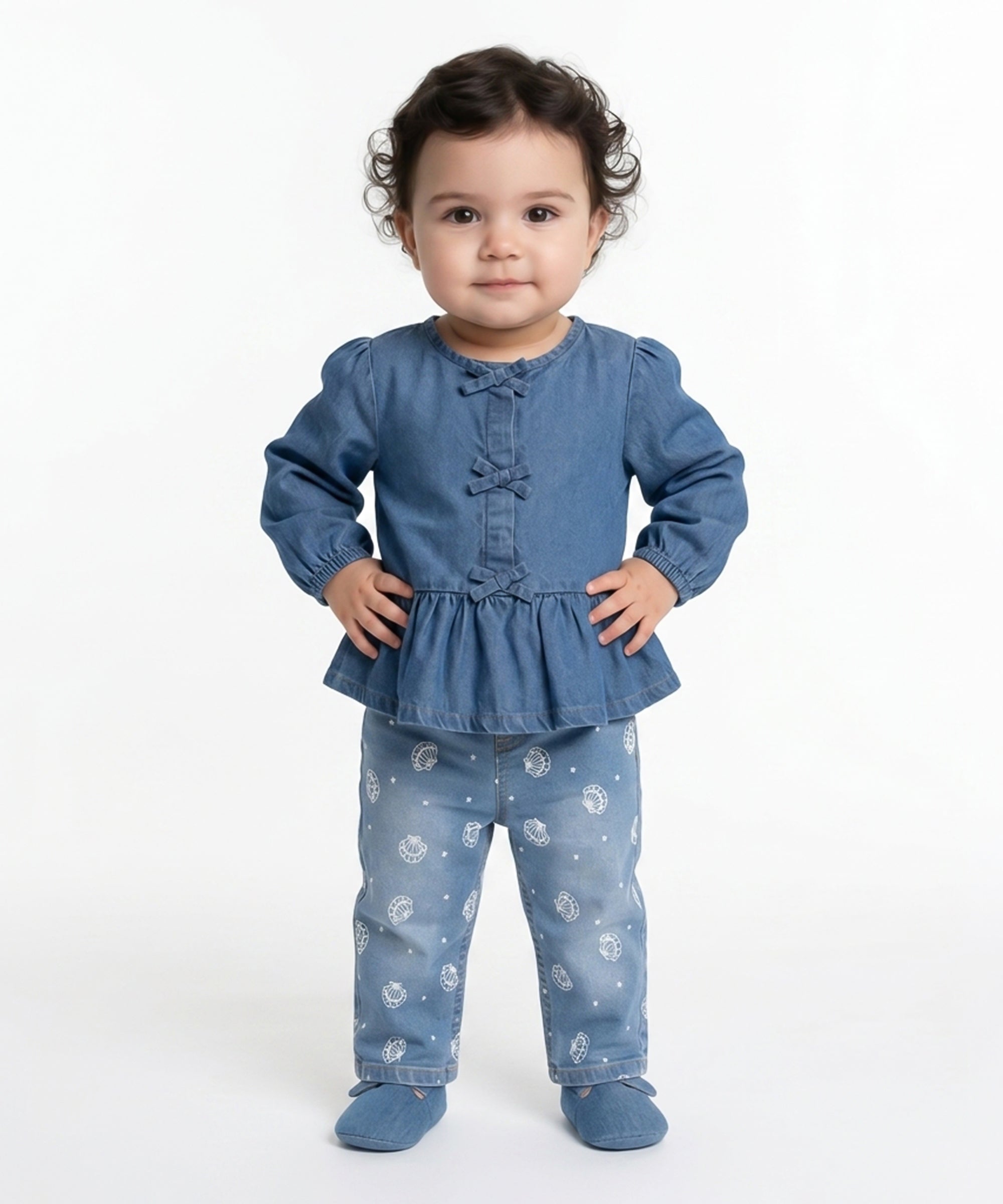Baby Girls Solid Denim Top, Blue