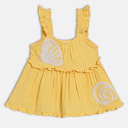 Baby Girls Solid Woven Top with Shell Applique, Yellow