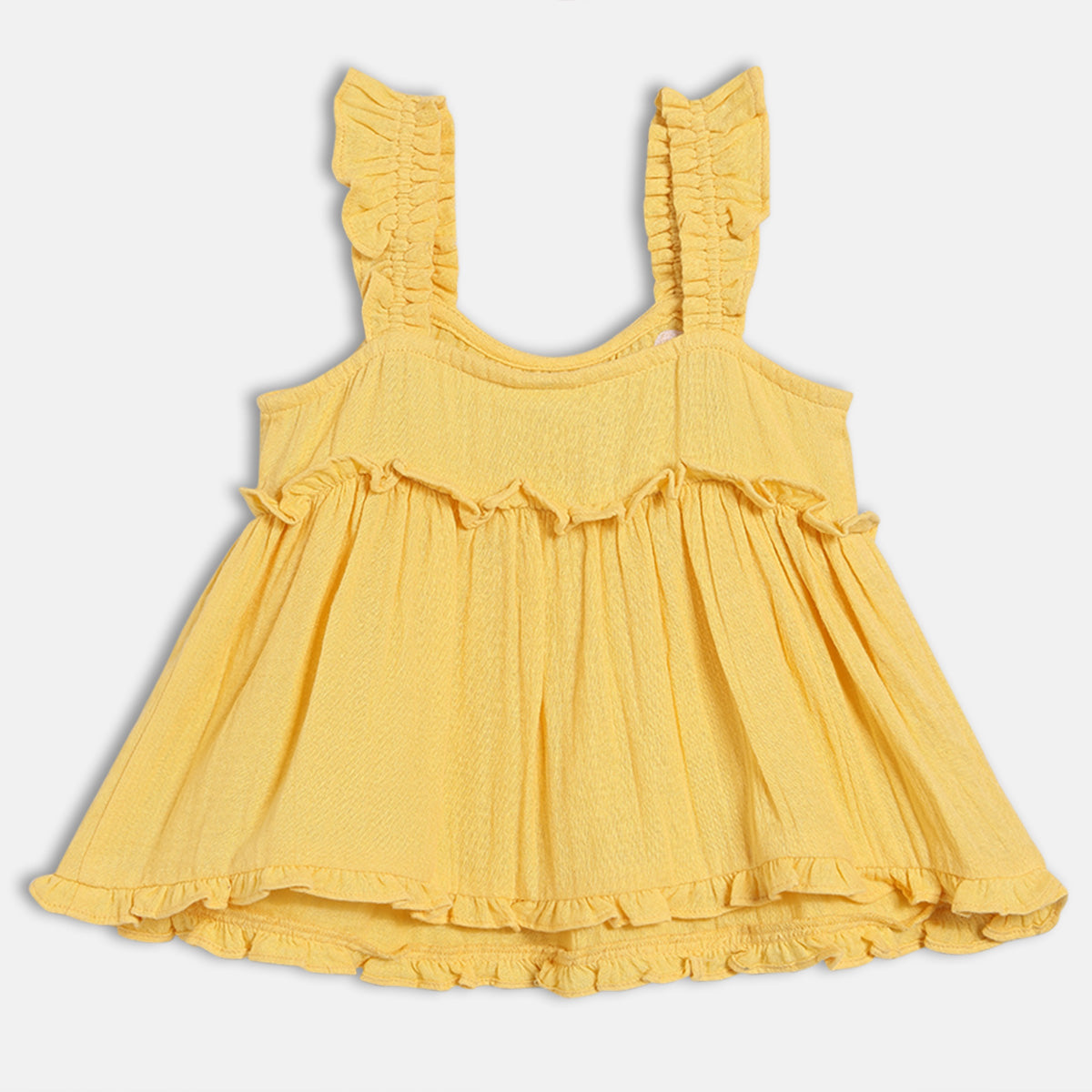 Baby Girls Solid Woven Top with Shell Applique, Yellow