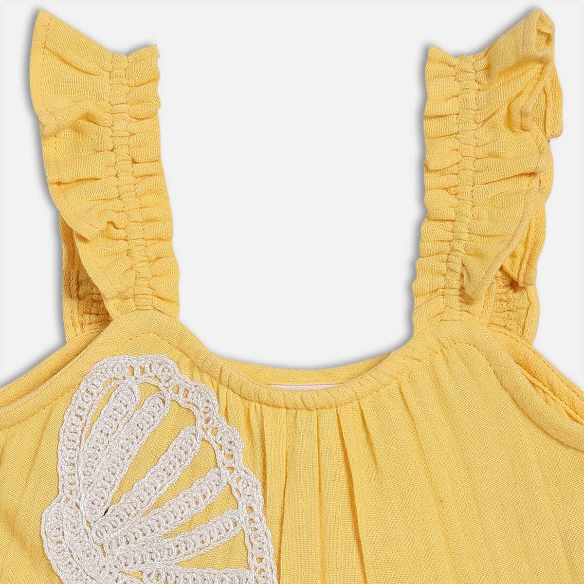 Baby Girls Solid Woven Top with Shell Applique, Yellow