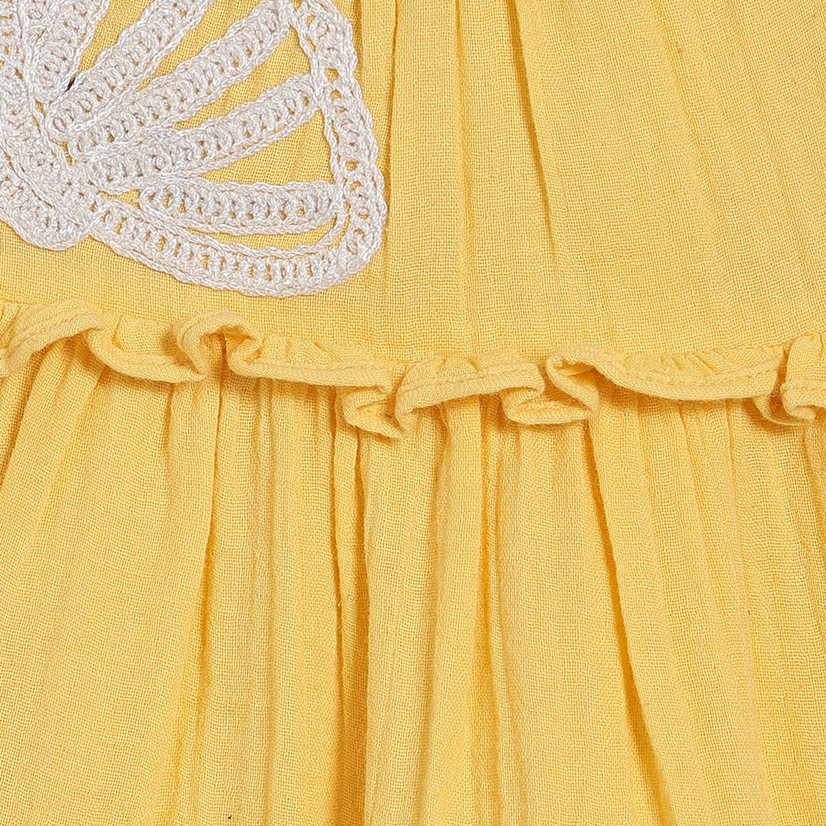Baby Girls Solid Woven Top with Shell Applique, Yellow