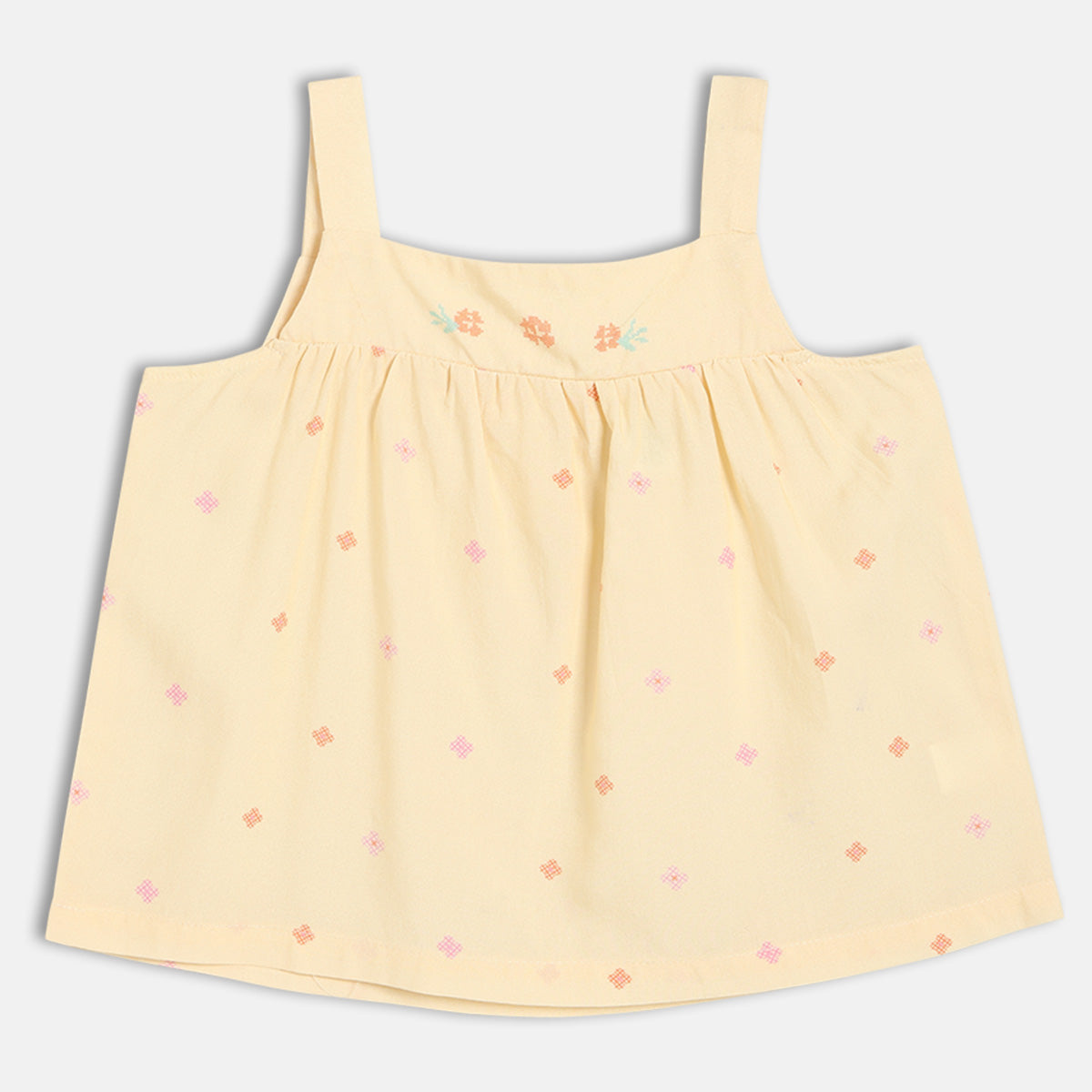 Baby Girls Printed Woven Top, Yellow