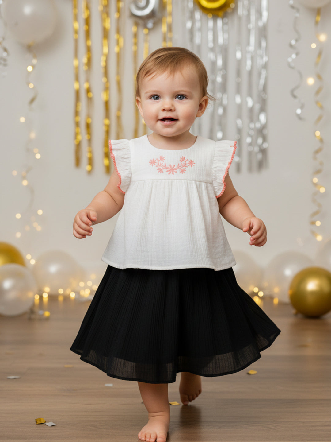 Baby Girls Embroidered Woven Top, White