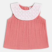 Baby Girls Solid Woven Top, Peach