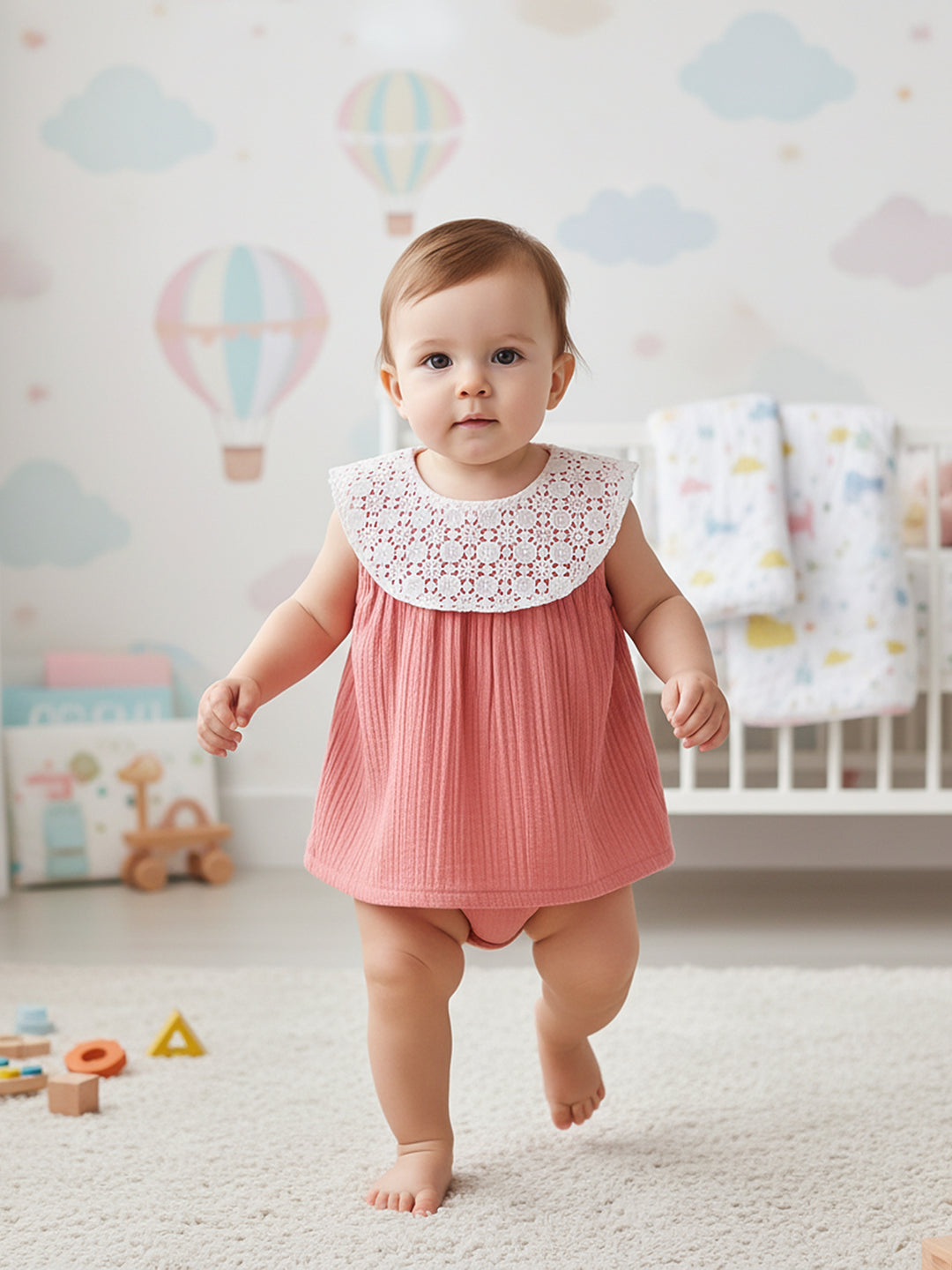 Baby Girls Solid Woven Top, Peach