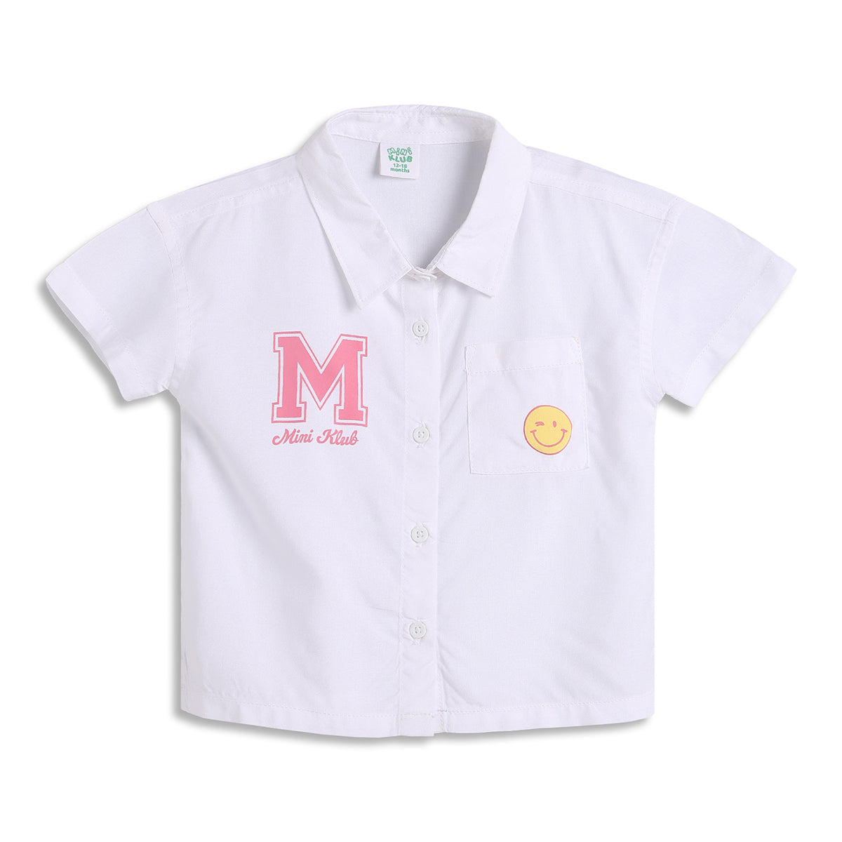 Baby Girls Logo and Smiley Print Woven Top, White