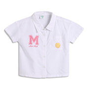 Baby Girls Logo and Smiley Print Woven Top, White