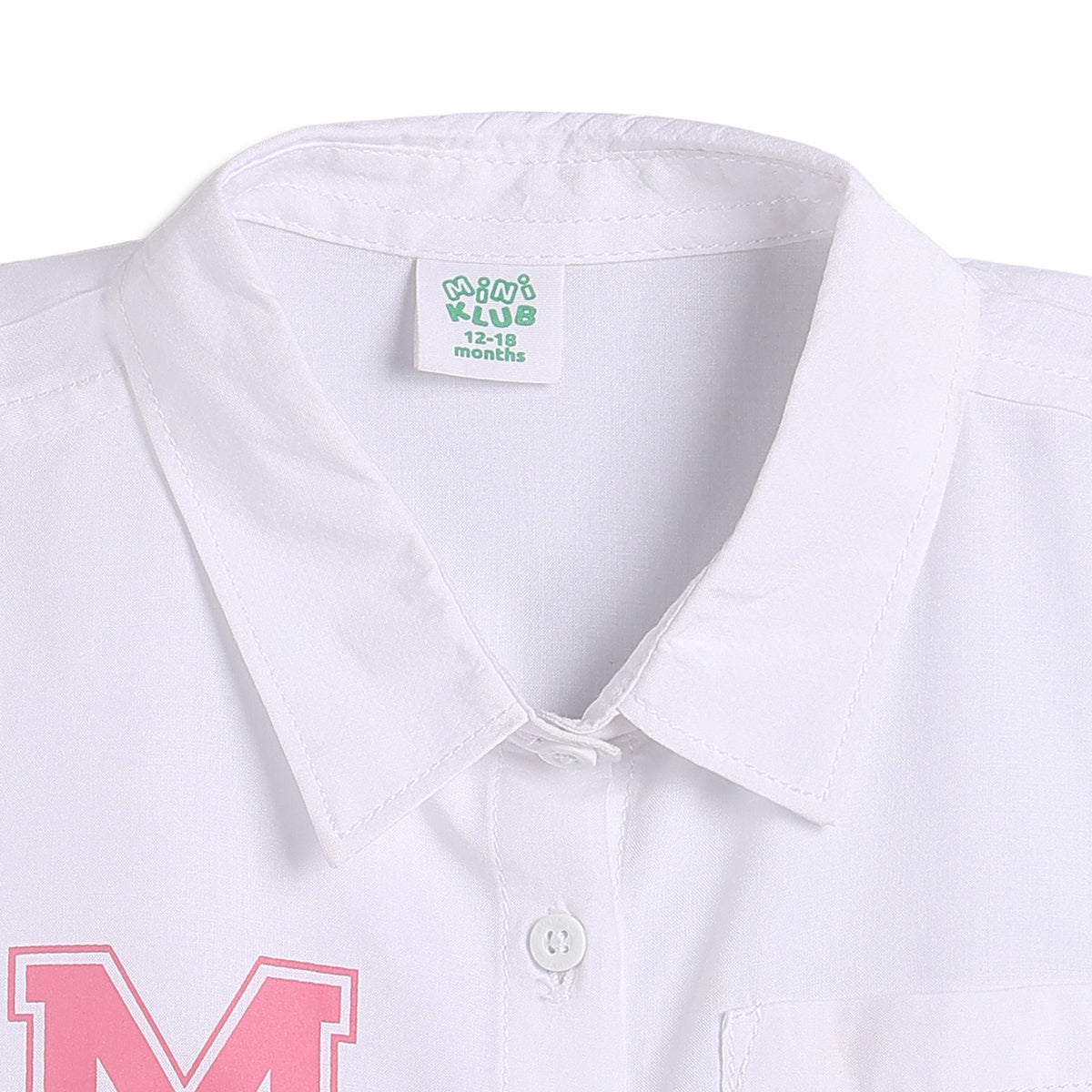 Baby Girls Logo and Smiley Print Woven Top, White