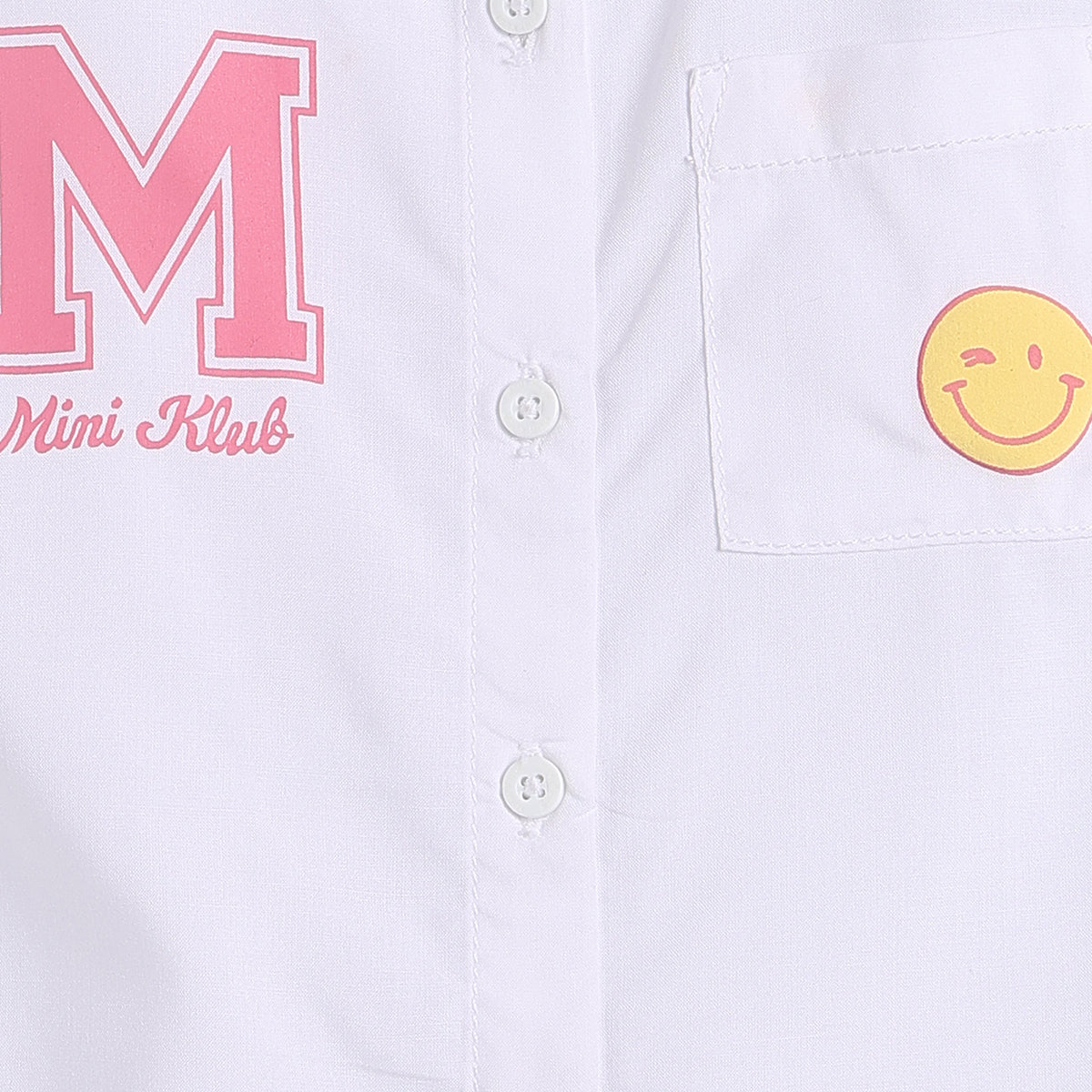 Baby Girls Logo and Smiley Print Woven Top, White