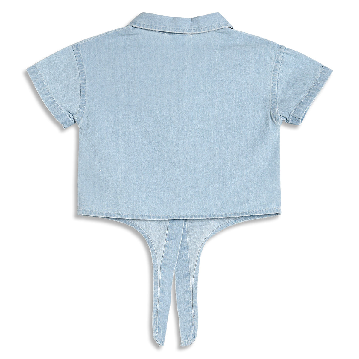 Baby Girls Embroidered Denim Tie-Up Top, Light Blue
