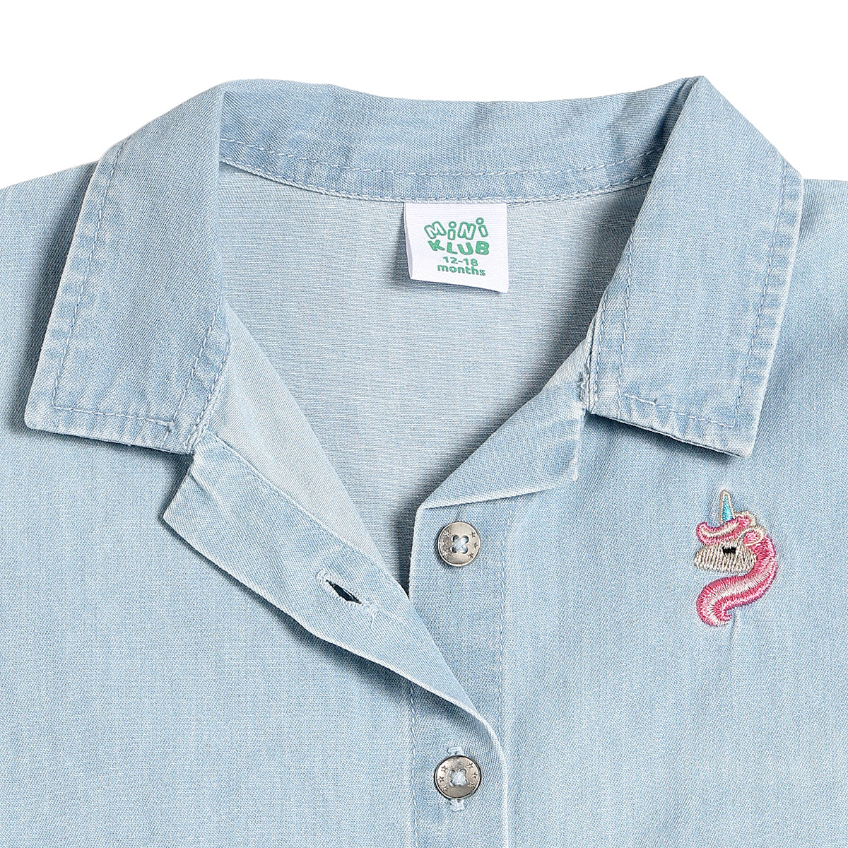 Baby Girls Embroidered Denim Tie-Up Top, Light Blue