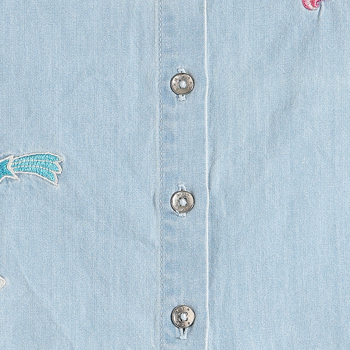 Baby Girls Embroidered Denim Tie-Up Top, Light Blue