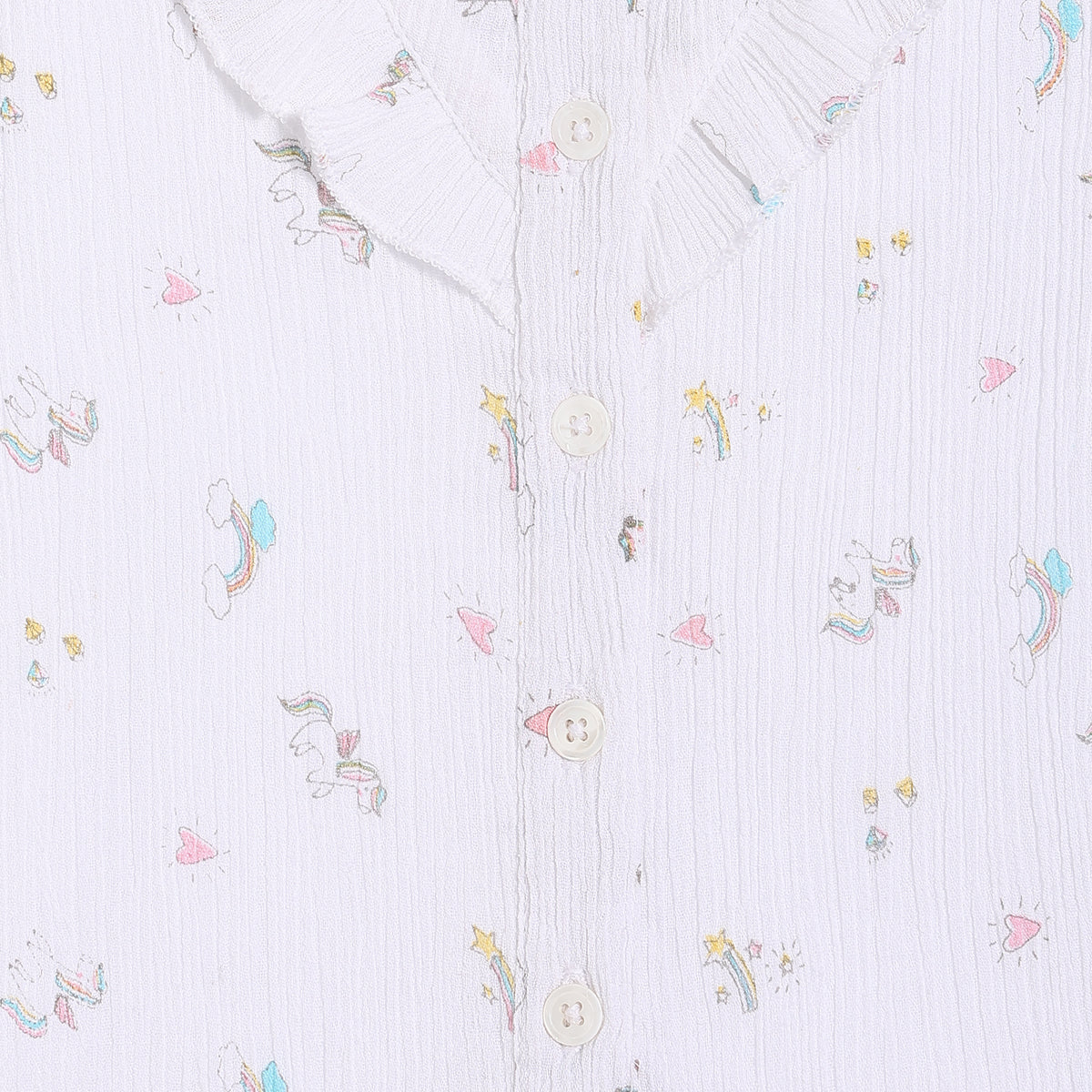 Baby Girls Unicorn and Rainbow Print Ruffle Top, White