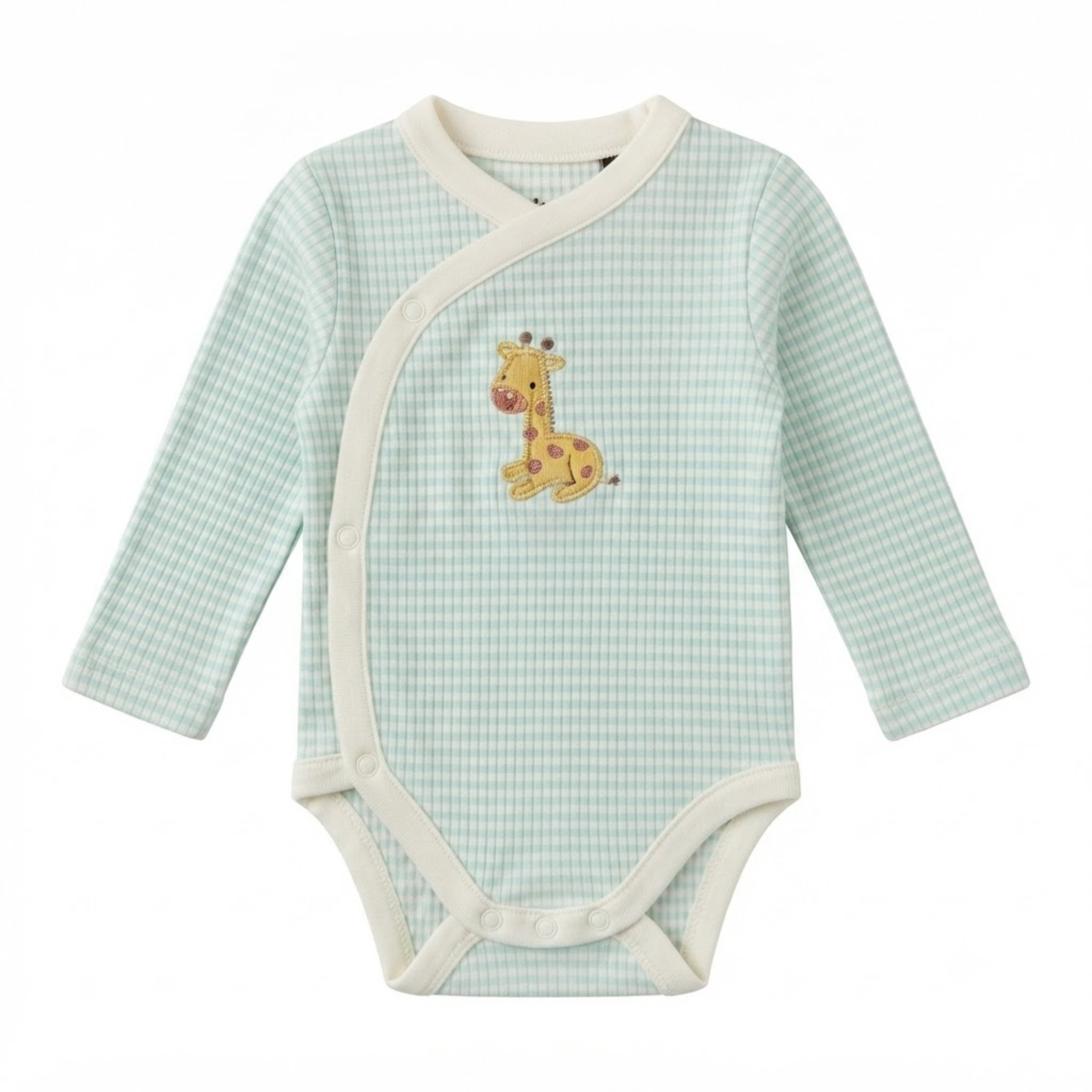 Baby Boys Mint Green Cotton Giraffe Embroidered Bodysuit Regular Fit Casual Wear
