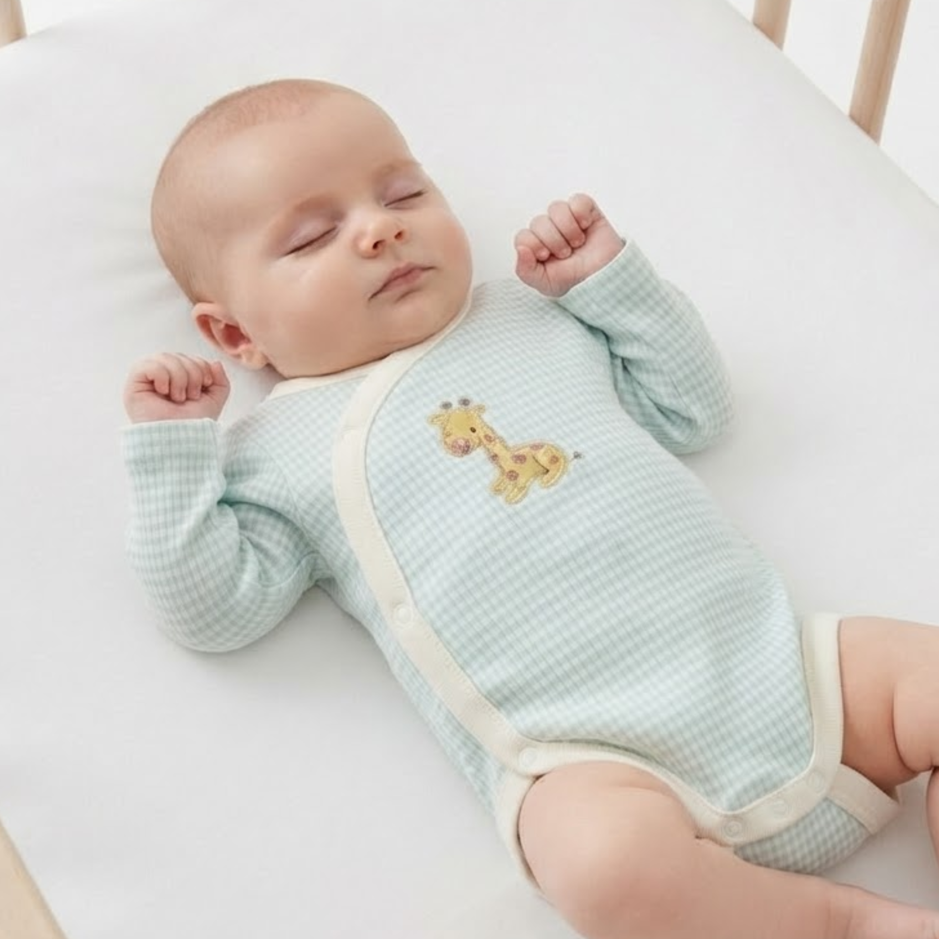 Baby Boys Mint Green Cotton Giraffe Embroidered Bodysuit Regular Fit Casual Wear