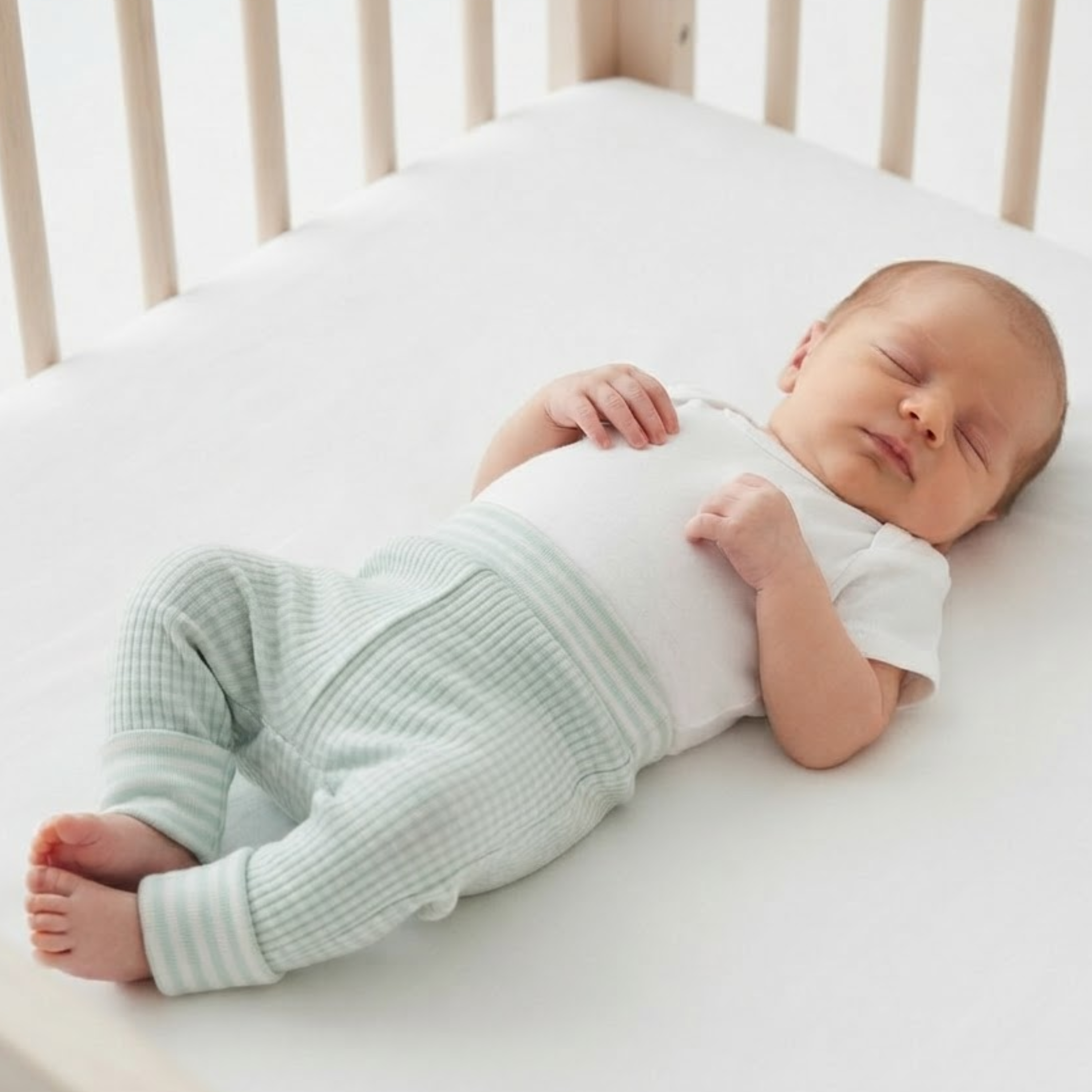 Baby Boys Mint Green and White Cotton Striped Pants Regular Fit Casual Wear