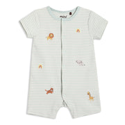 Baby Boys Animal Embroidered Striped Romper, Mint Green