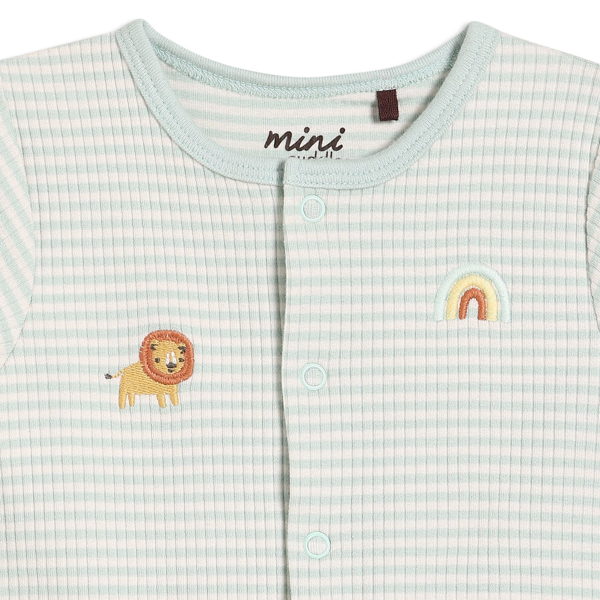 Baby Boys Animal Embroidered Striped Romper, Mint Green