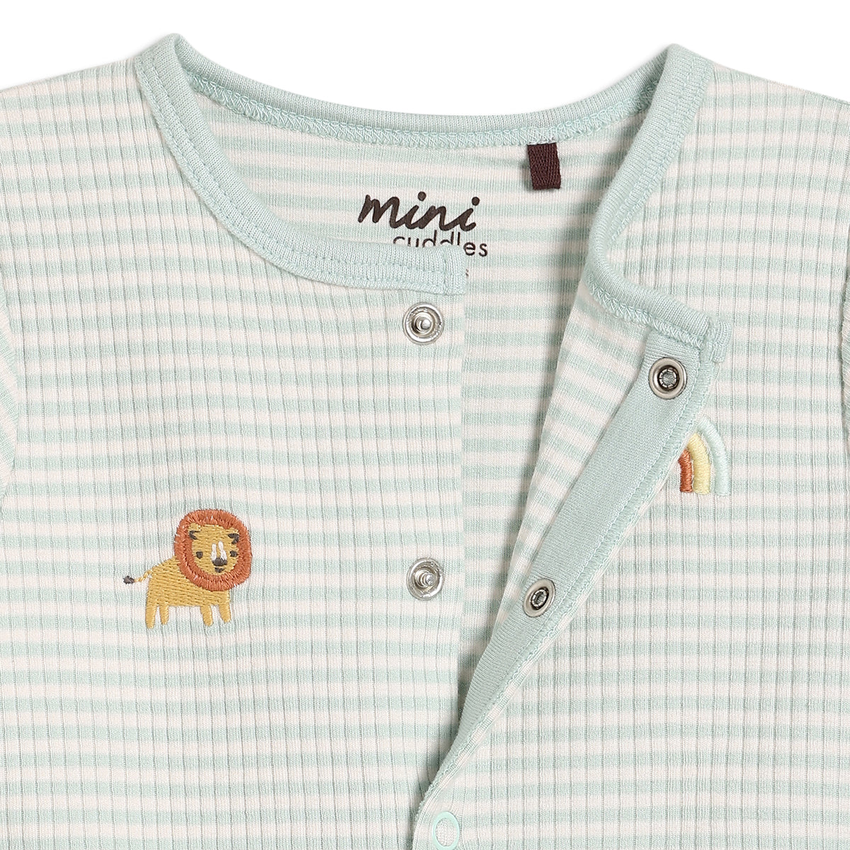 Baby Boys Animal Embroidered Striped Romper, Mint Green