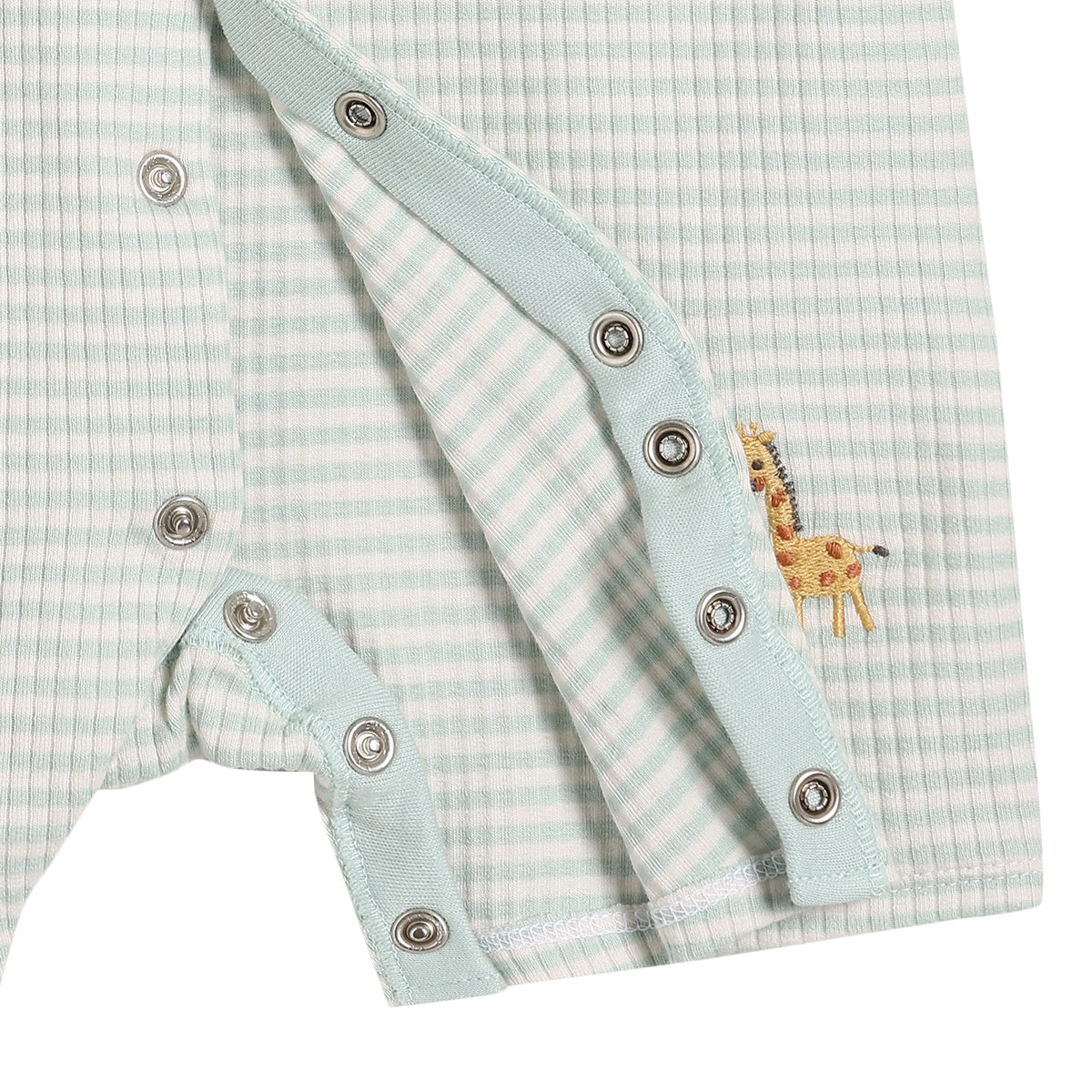 Baby Boys Animal Embroidered Striped Romper, Mint Green