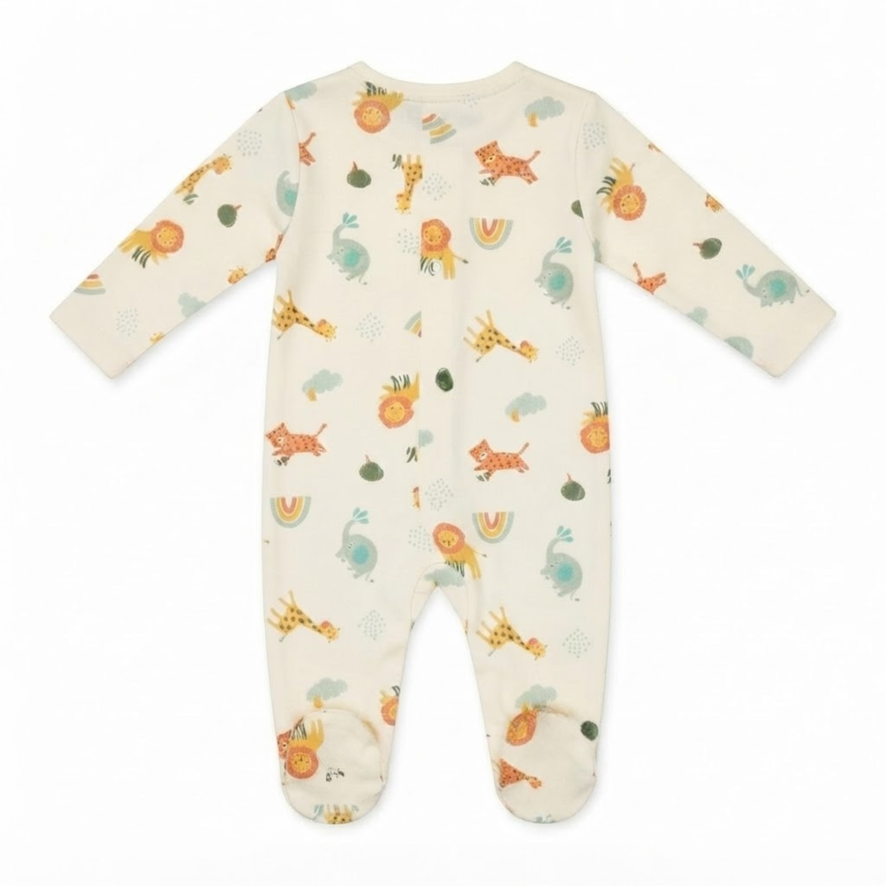 Baby Boys Ivory Cotton Animal Print Full Sleepsuit Regular Fit Casual Wear