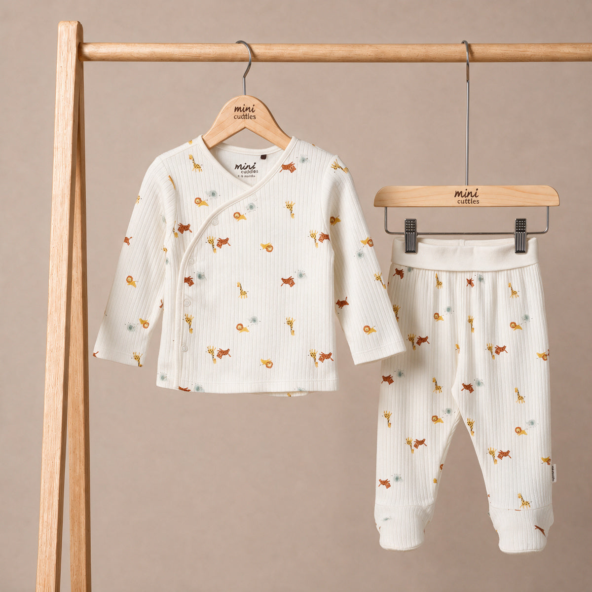 Baby Boys Animal Print Wrap Top and Footed Bottom Set, Cream