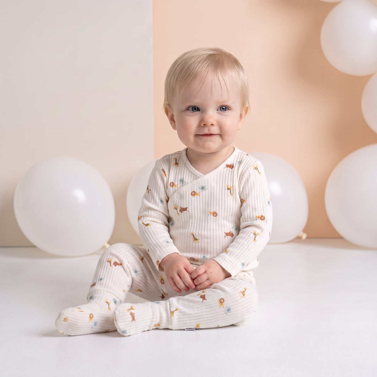 Baby Boys Animal Print Wrap Top and Footed Bottom Set, Cream