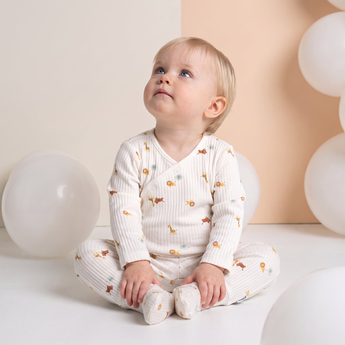 Baby Boys Animal Print Wrap Top and Footed Bottom Set, Cream