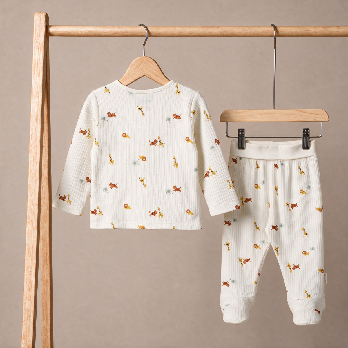 Baby Boys Animal Print Wrap Top and Footed Bottom Set, Cream