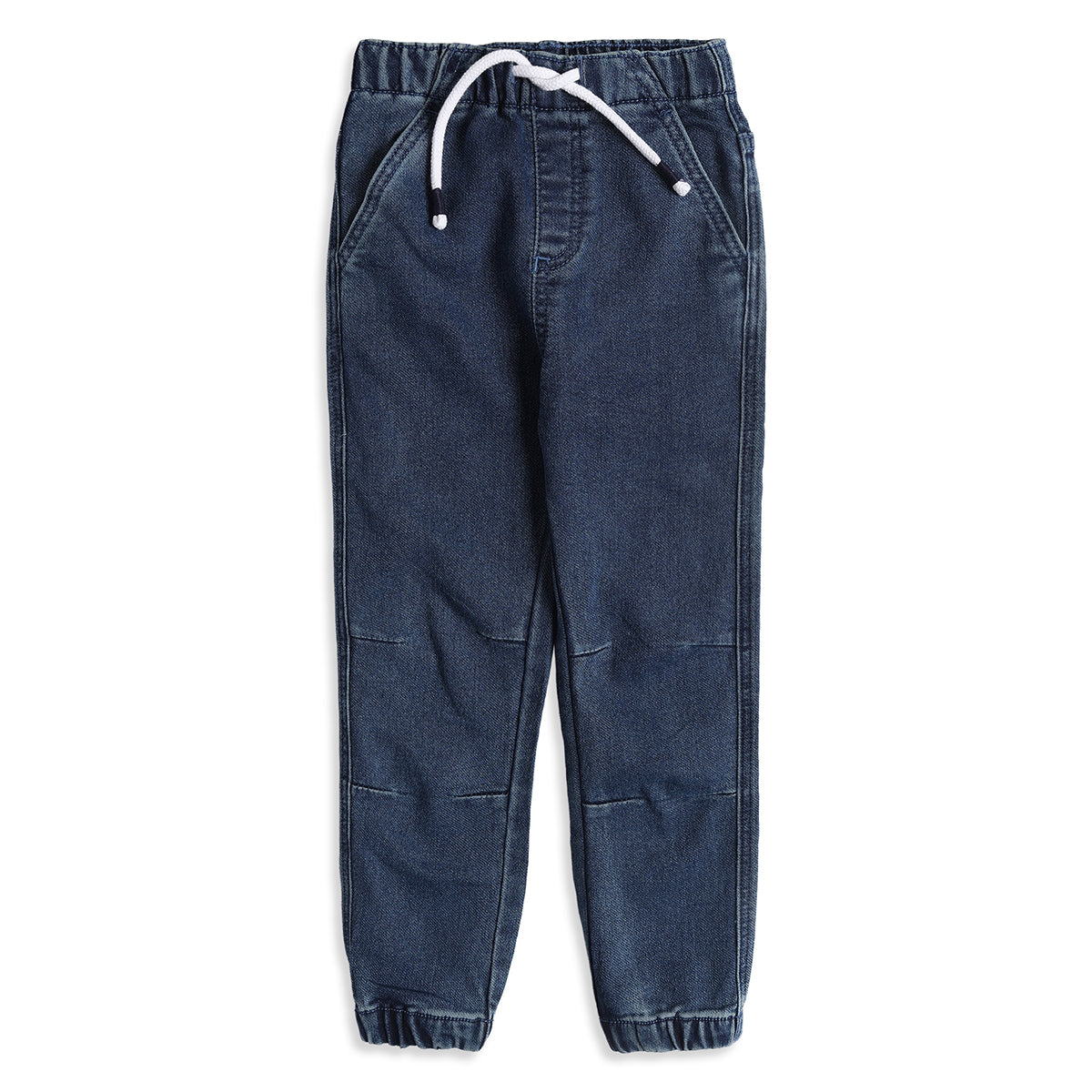 Baby Boys Blue Cotton Denim Jogger Pants Regular Fit Casual Kids Pants