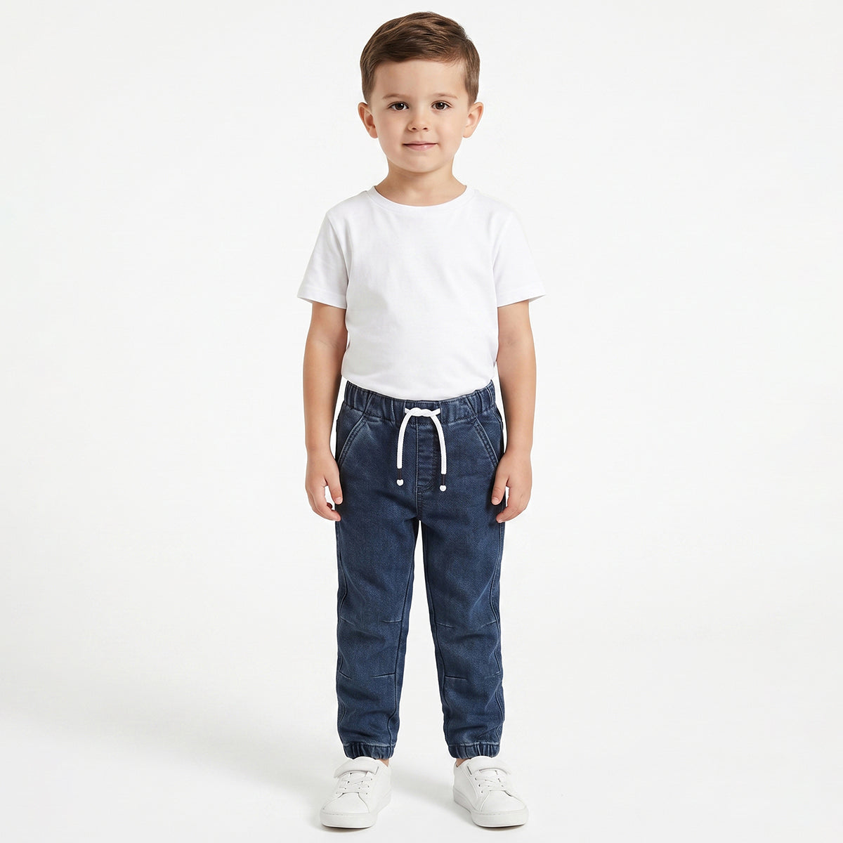 Baby Boys Blue Cotton Denim Jogger Pants Regular Fit Casual Kids Pants