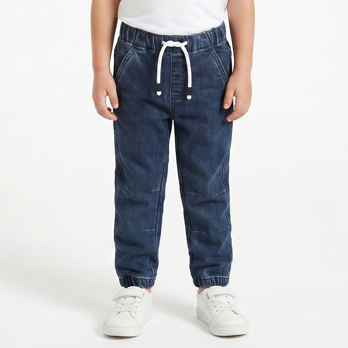 Baby Boys Blue Cotton Denim Jogger Pants Regular Fit Casual Kids Pants